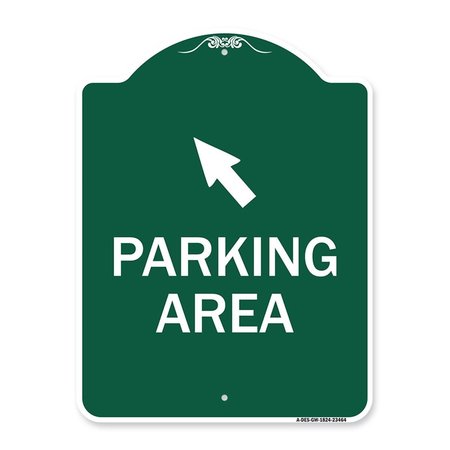 AMISTAD 18 x 24 in. Designer Series Sign - Parking Area with Upper Left Arrow, Green & White AM2024059